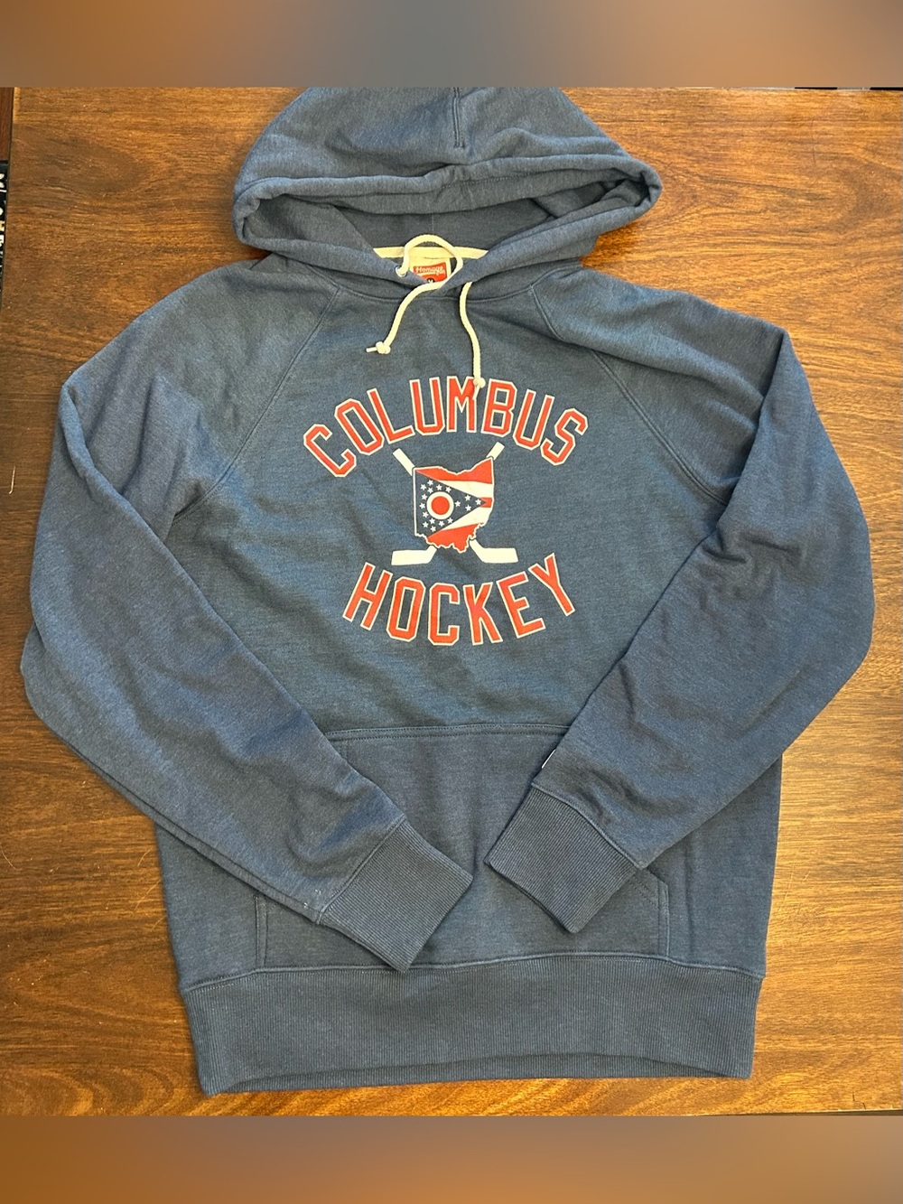 HOMAGE Navy Columbus Hockey Hooded Sweatshirt with Red Accents